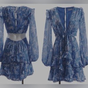 Asos backless cutout floral lace deep v long sleeve dress